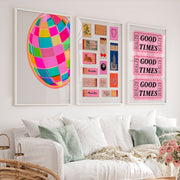 Good Times Disco Ball Print for retro vintage interior design - White Framed Poster No Border - Artworksets