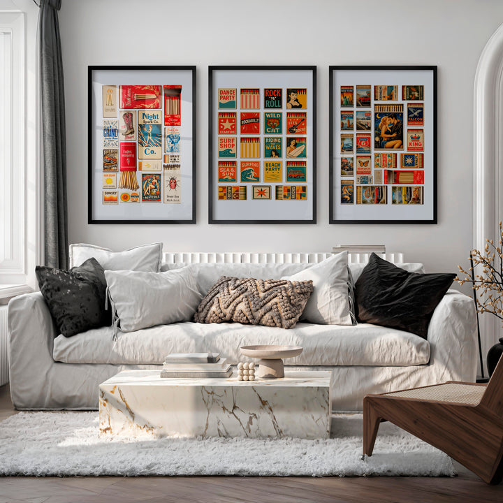 Retro Vintage Interior Design Matchbox Collage - Black Framed Poster No Border - Artworksets