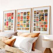 Retro Vintage Interior Design Matchbox Collage - Natural Wood Framed Poster No Border - Artworksets