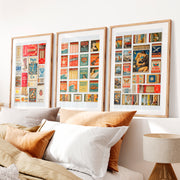 Retro Vintage Interior Design Matchbox Collage- Natural Wood Framed Poster with White Border - Artworksets