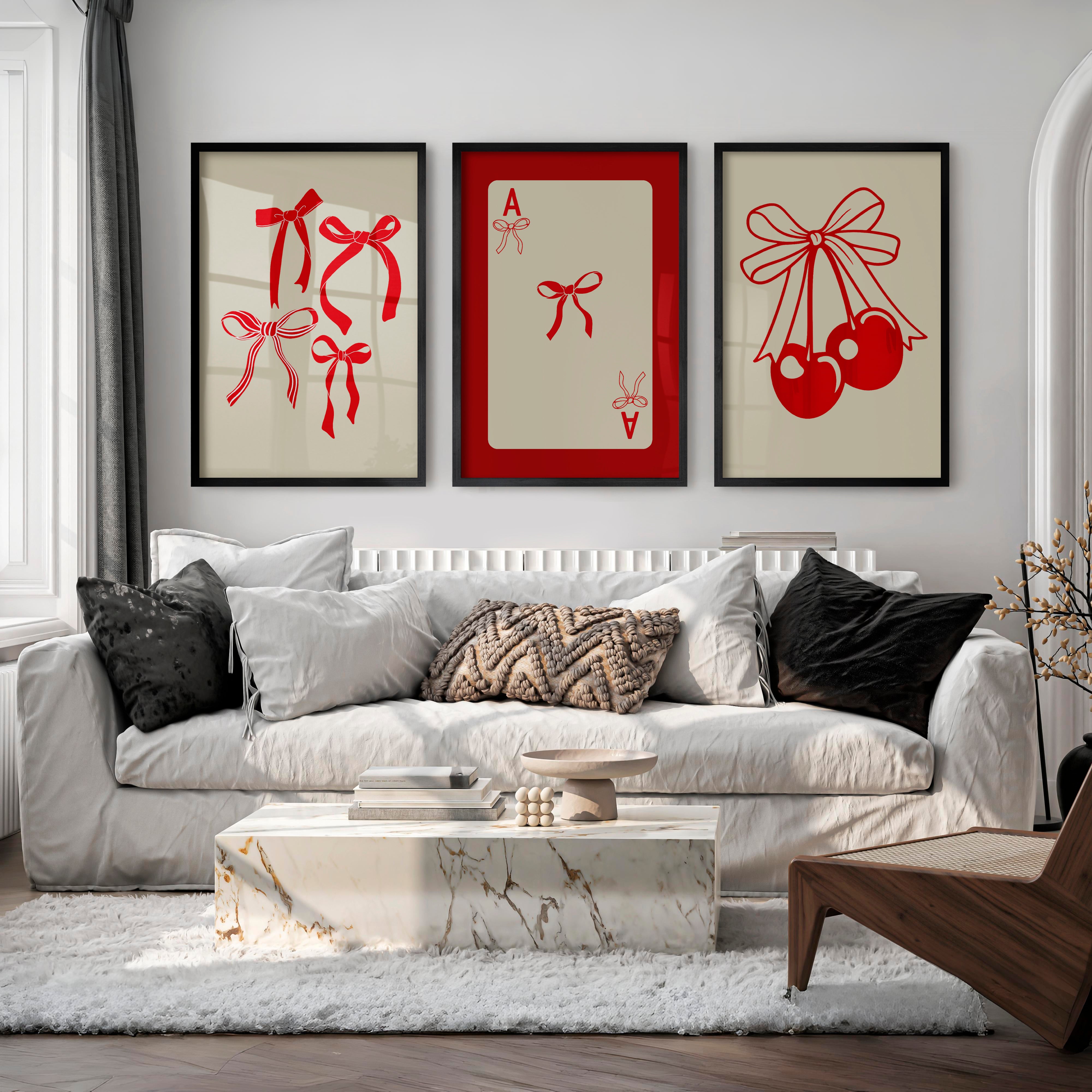 Bow and Cherry retro vintage posters - Black Framed Poster No Border - Artworksets