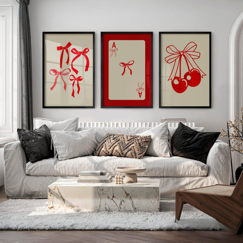Bow and Cherry retro vintage posters - Black Framed Poster No Border - Artworksets
