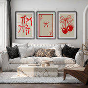 Bow and Cherry retro vintage posters - Black Framed Poster with White Border - Artworksets