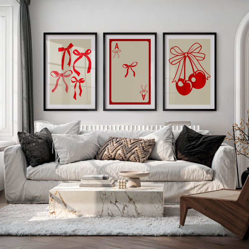 Bow and Cherry retro vintage posters - Black Framed Poster with White Border - Artworksets