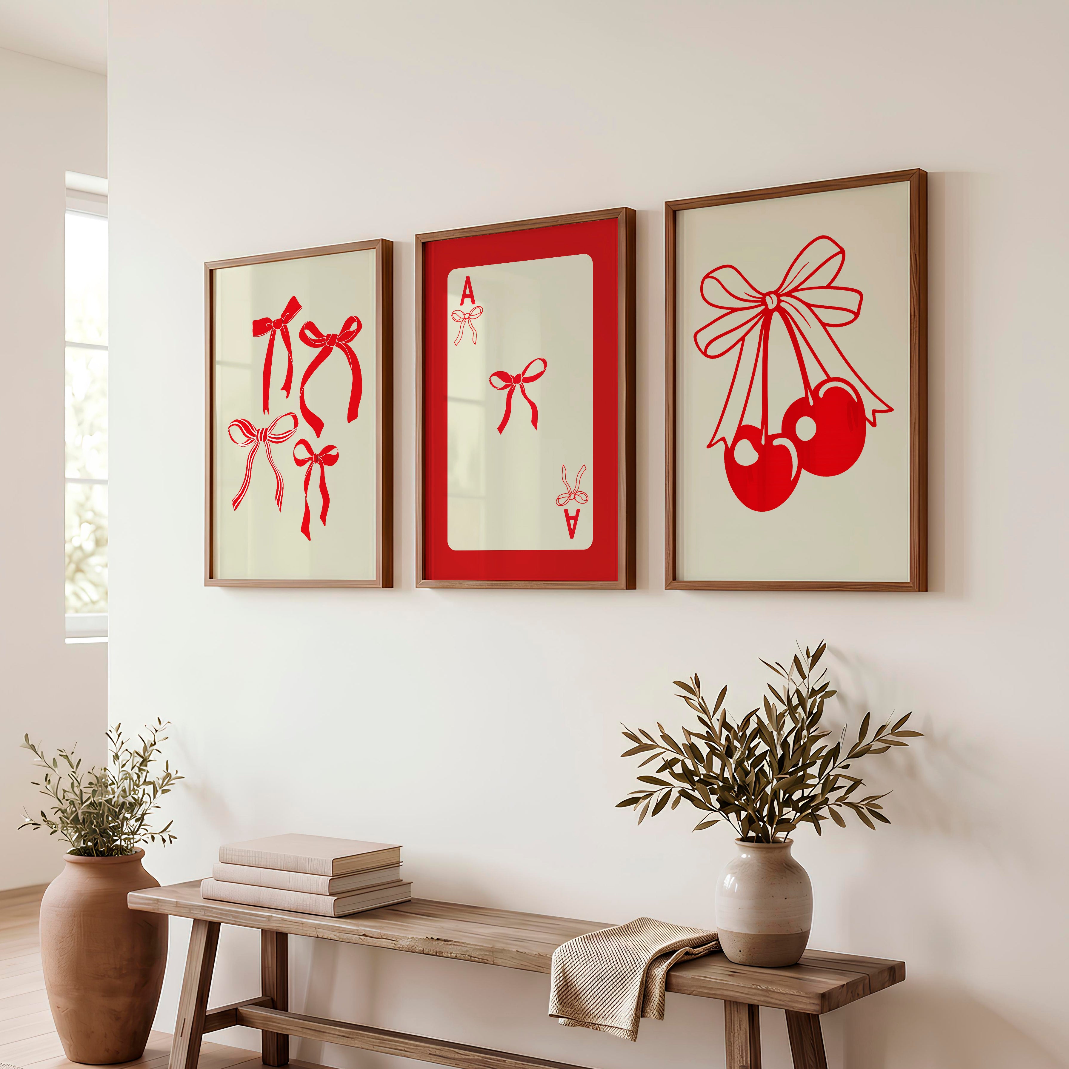 Bow and Cherry retro vintage posters - Dark Brown Framed Poster No Border - Artworksets