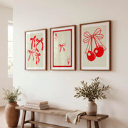 Bow and Cherry retro vintage posters - Dark Brown Framed Poster with White Border - Artworksets
