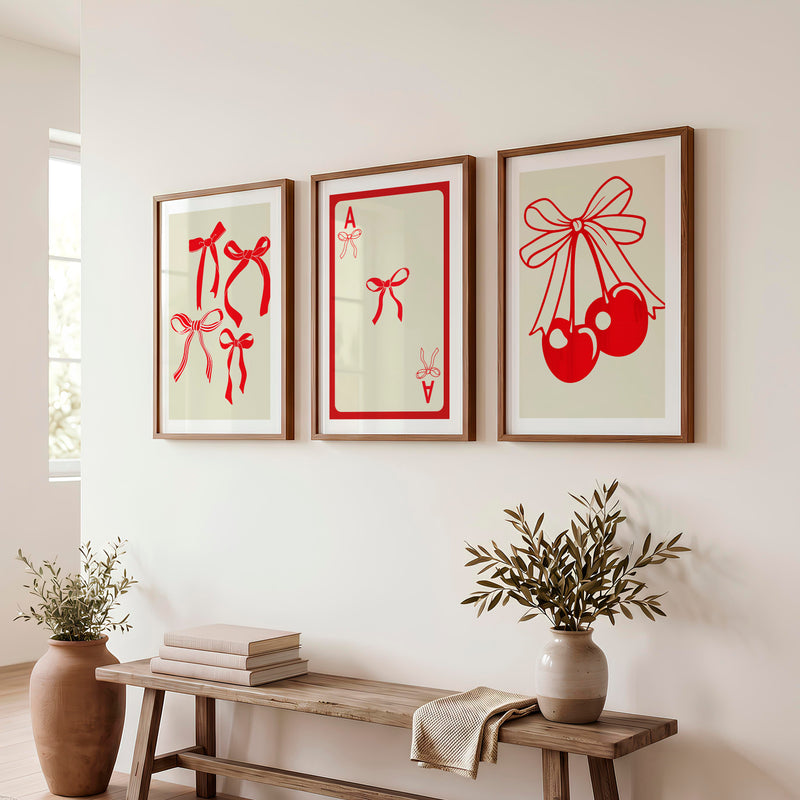 Bow and Cherry retro vintage posters - Dark Brown Framed Poster with White Border - Artworksets