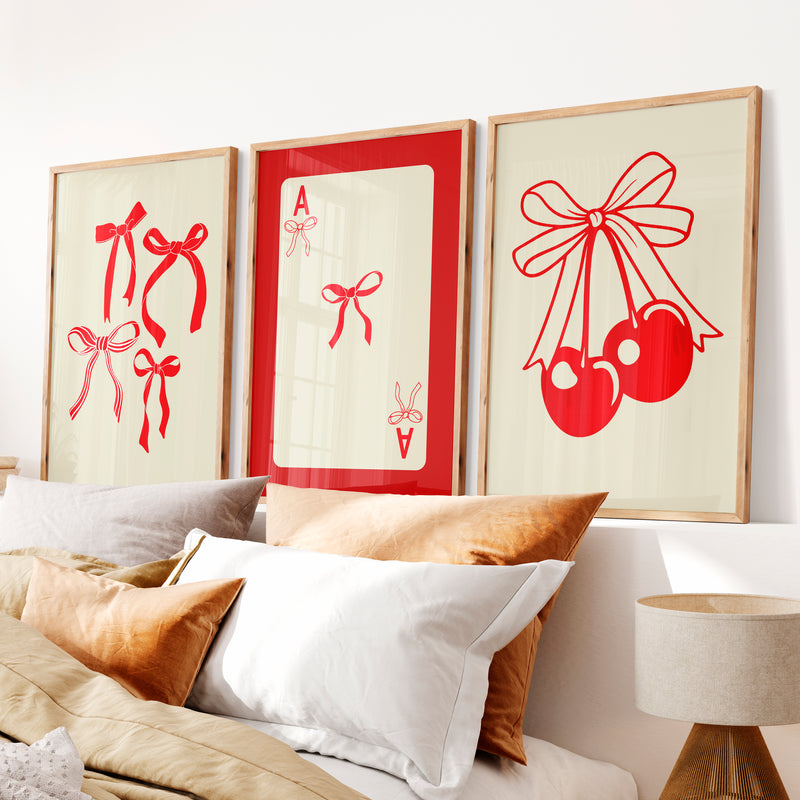 Bow and Cherry retro vintage posters - Natural Wood Framed Poster No Border - Artworksets