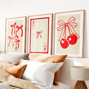 Bow and Cherry retro vintage posters- Natural Wood Framed Poster with White Border - Artworksets