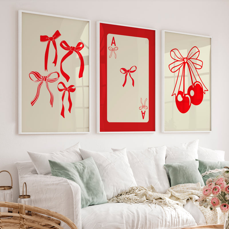 Bow and Cherry retro vintage posters - White Framed Poster No Border - Artworksets
