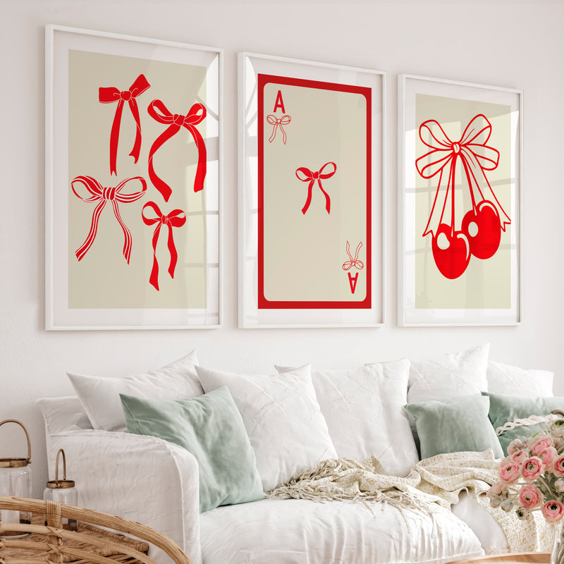 Bow and Cherry retro vintage posters - White Framed Poster with White Border - Artworksets