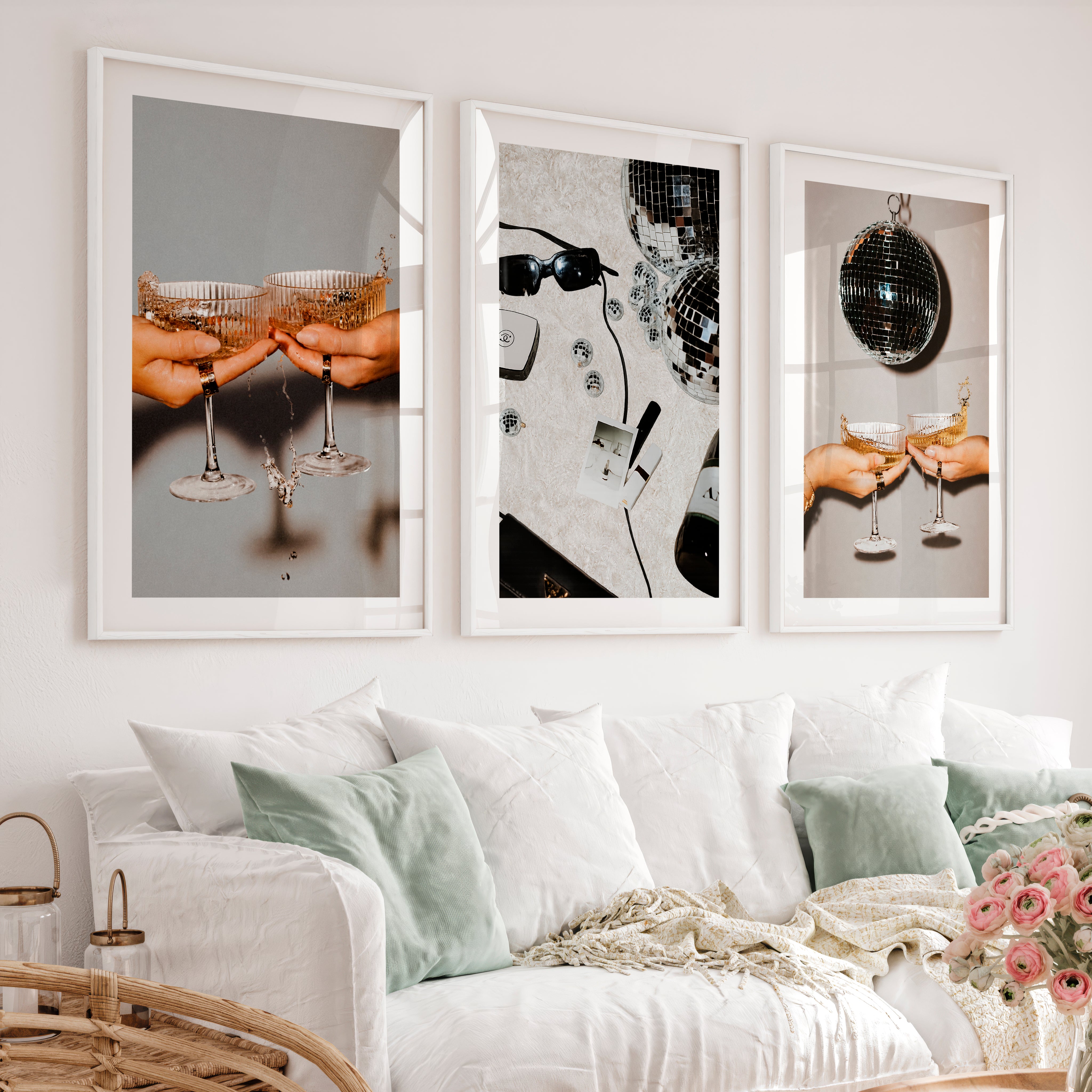 Disco Cocktail retro vintage posters - White Framed Poster with White Border - Artworksets