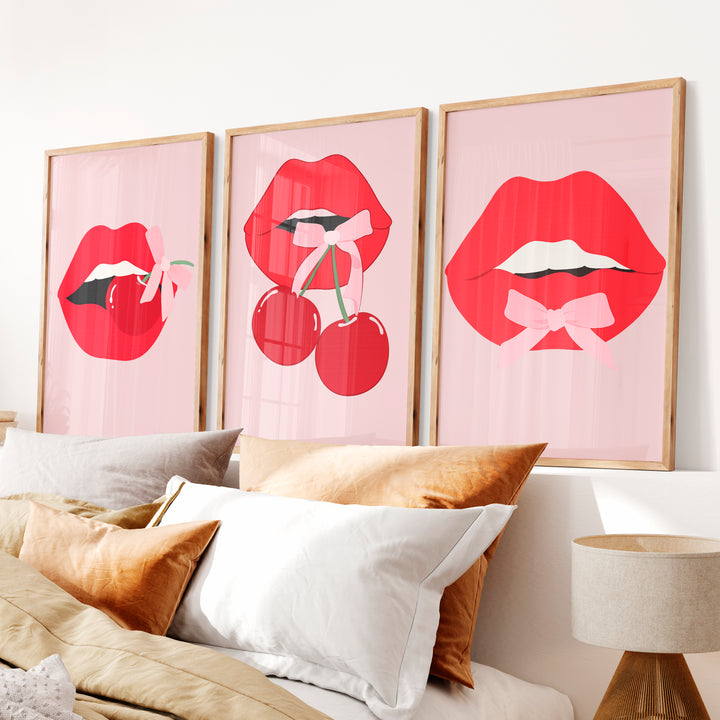Cherry Lips retro vintage wall decor - Natural Wood Framed Poster No Border - Artworksets