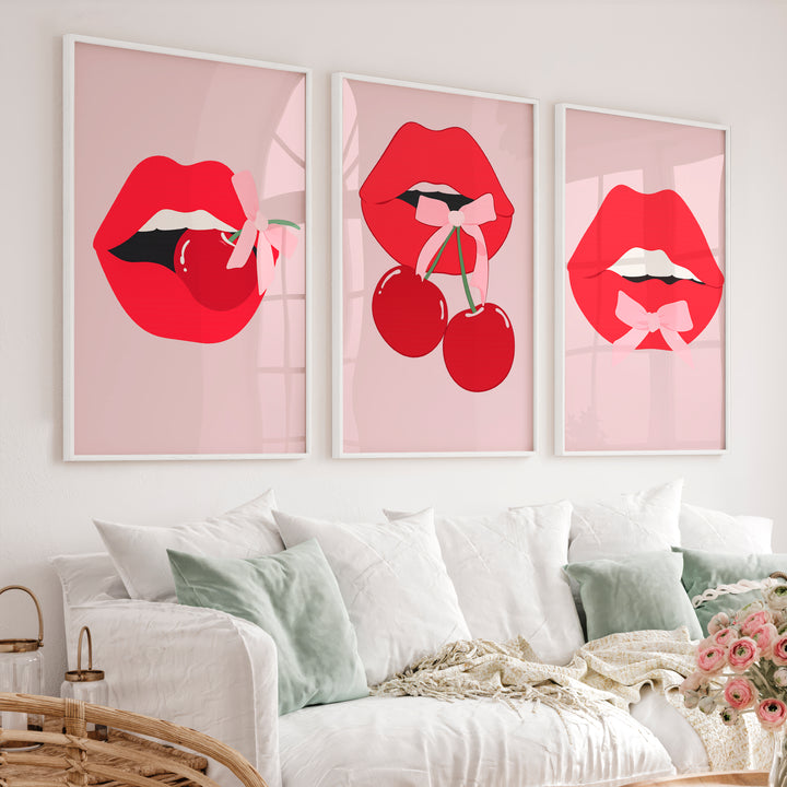 Cherry Lips retro vintage wall decor - White Framed Poster No Border - Artworksets