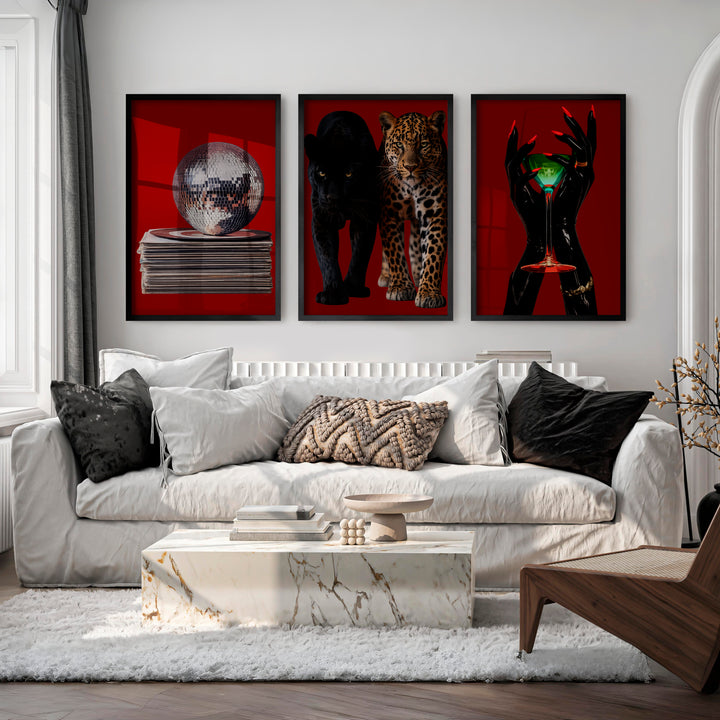Wild Cat Collage retro vintage wall decor - Black Framed Poster No Border - Artworksets