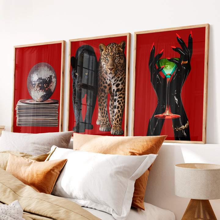 Wild Cat Collage retro vintage wall decor - Natural Wood Framed Poster No Border - Artworksets