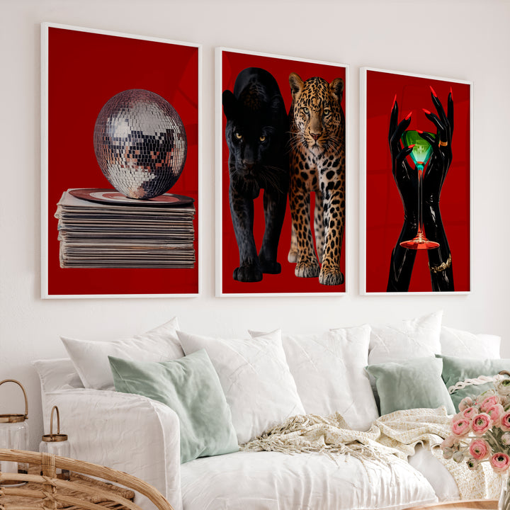 Wild Cat Collage retro vintage wall decor - White Framed Poster No Border - Artworksets
