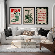 Retro Wall Art Featuring Coffee Pot and Croissant Set - Black Framed Poster No Border - Artworksets