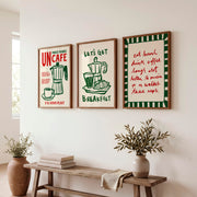 Retro Wall Art Featuring Coffee Pot and Croissant Set - Dark Brown Framed Poster No Border - Artworksets