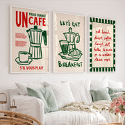 Retro Wall Art Featuring Coffee Pot and Croissant Set - White Framed Poster No Border - Artworksets