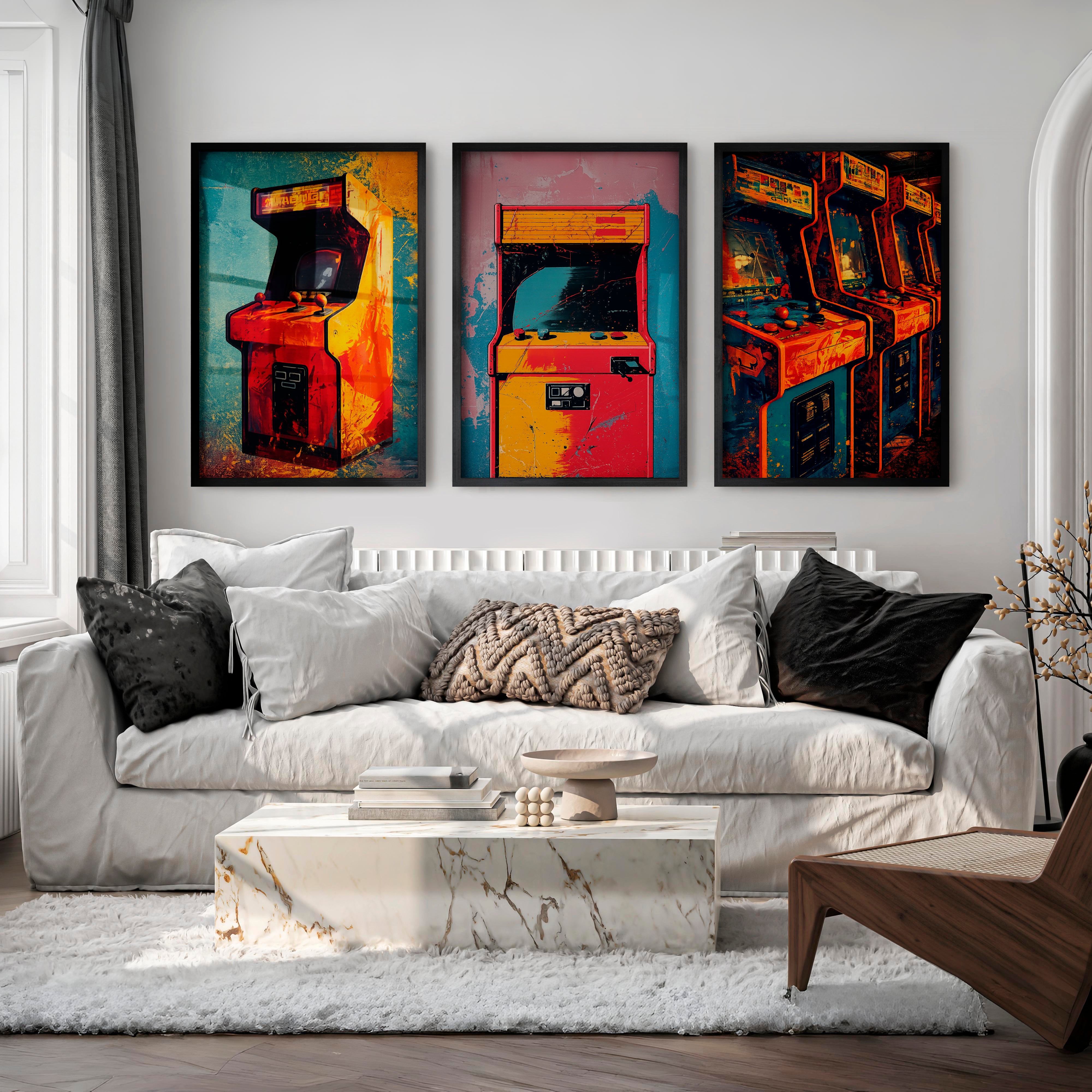 Retro Wall Art Decor Arcade Cabinet Set - Black Framed Poster No Border - Artworksets