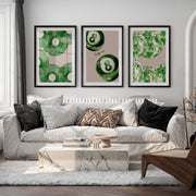 Lucky Green Vinyl and Disco Ball Art for retro wall art decor - Black Framed Poster with White Border - Artworksets
