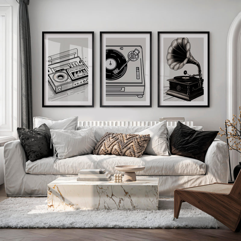 Vinyl Portrait retro wall art decor - Black Framed Poster with White Border - Artworksets