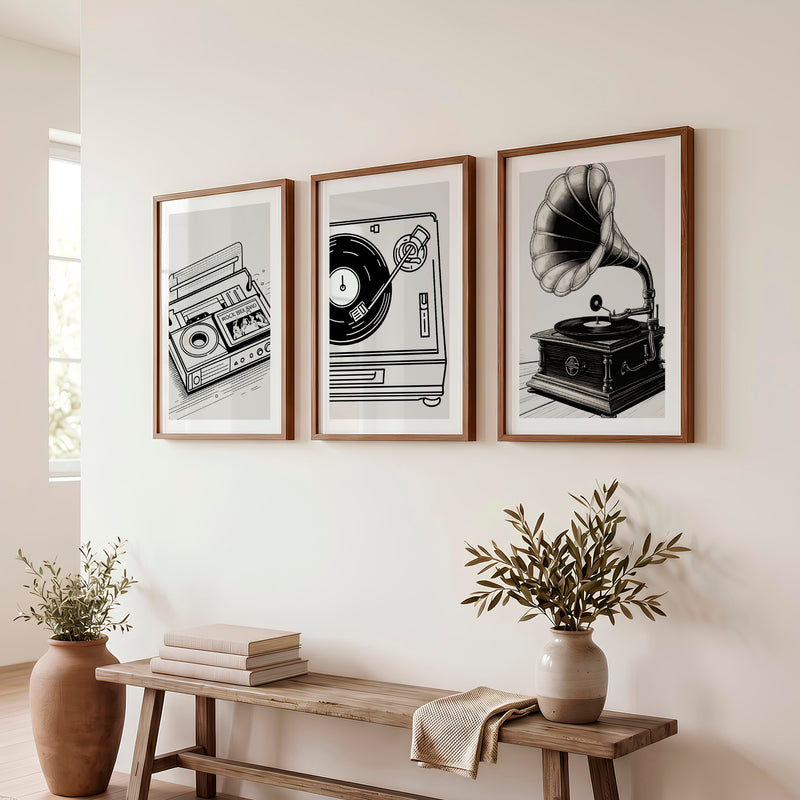 Vinyl Portrait retro wall art decor - Dark Brown Framed Poster with White Border - Artworksets