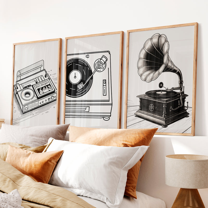 Vinyl Portrait retro wall art decor - Natural Wood Framed Poster No Border - Artworksets