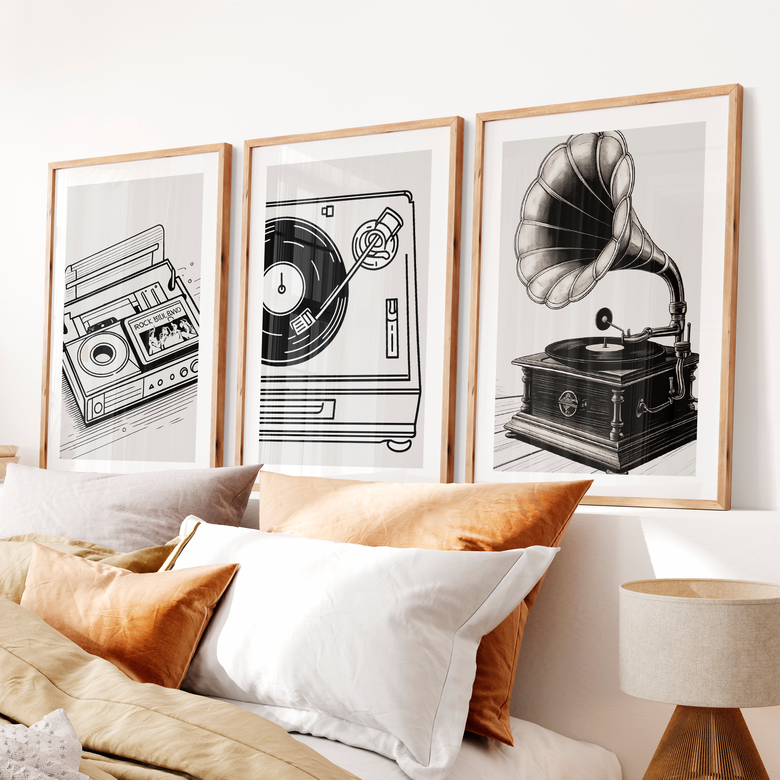 Vinyl Portrait retro wall art decor- Natural Wood Framed Poster with White Border - Artworksets