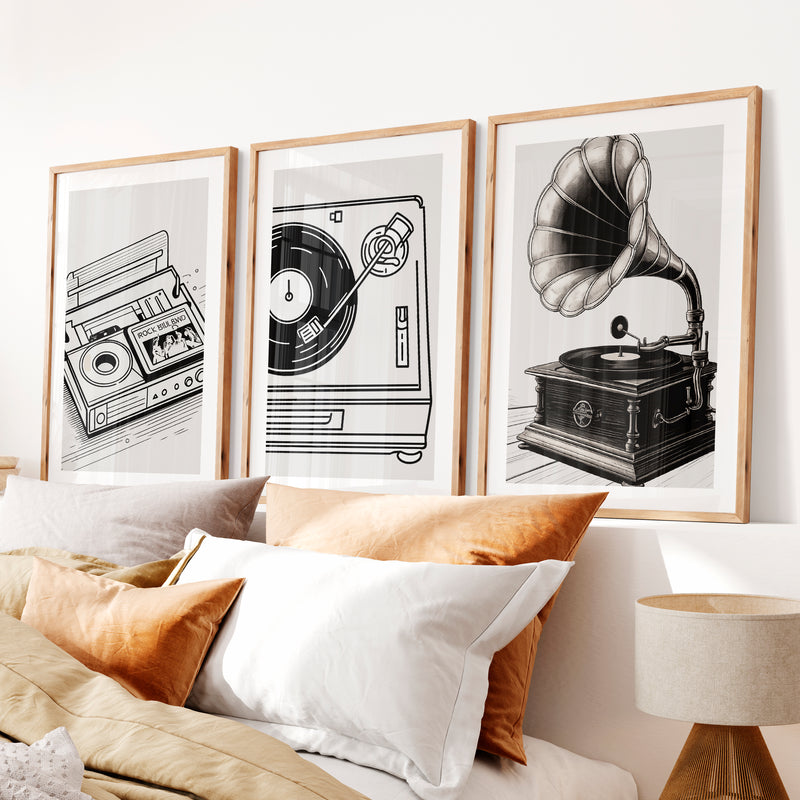 Vinyl Portrait retro wall art decor- Natural Wood Framed Poster with White Border - Artworksets