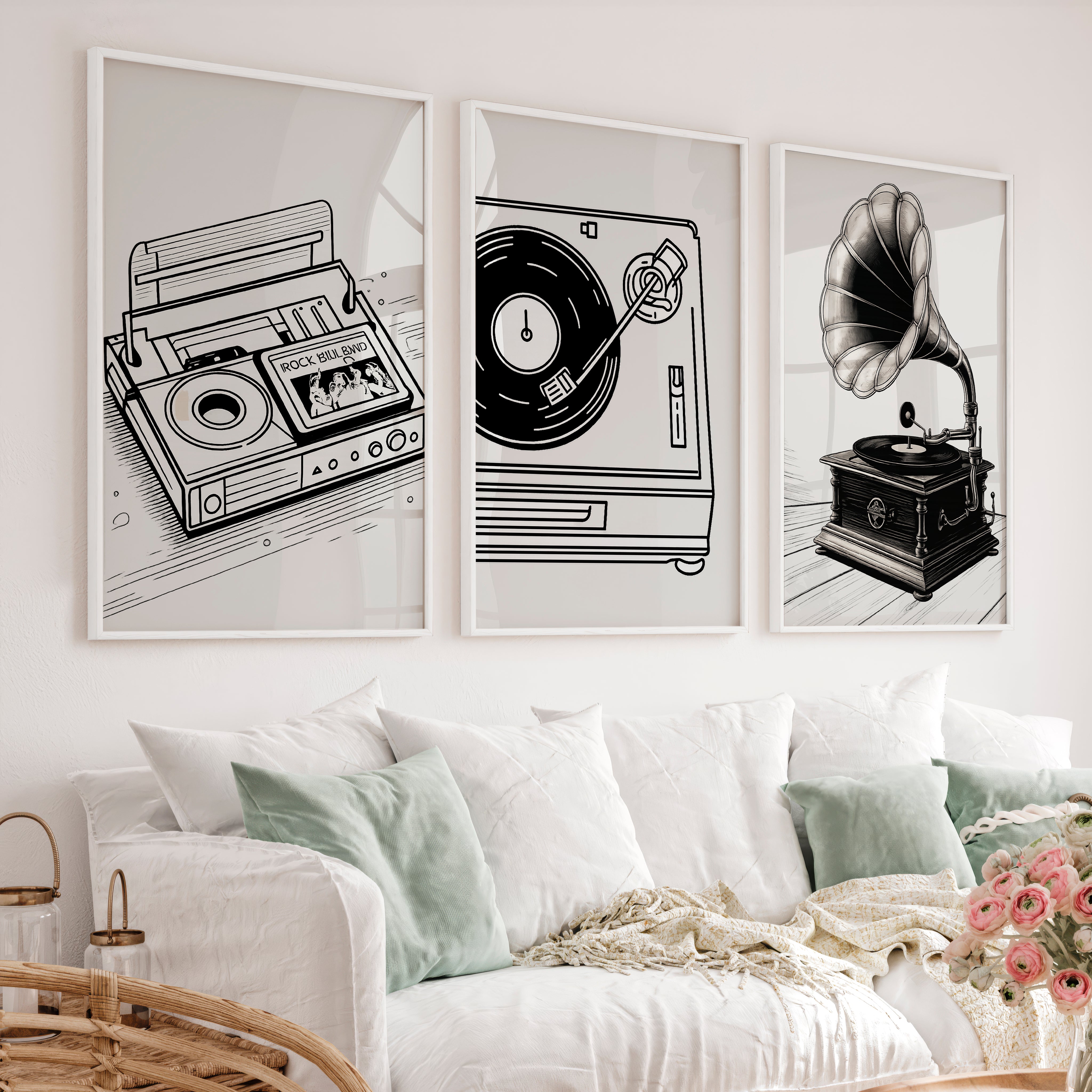 Vinyl Portrait retro wall art decor - White Framed Poster No Border - Artworksets