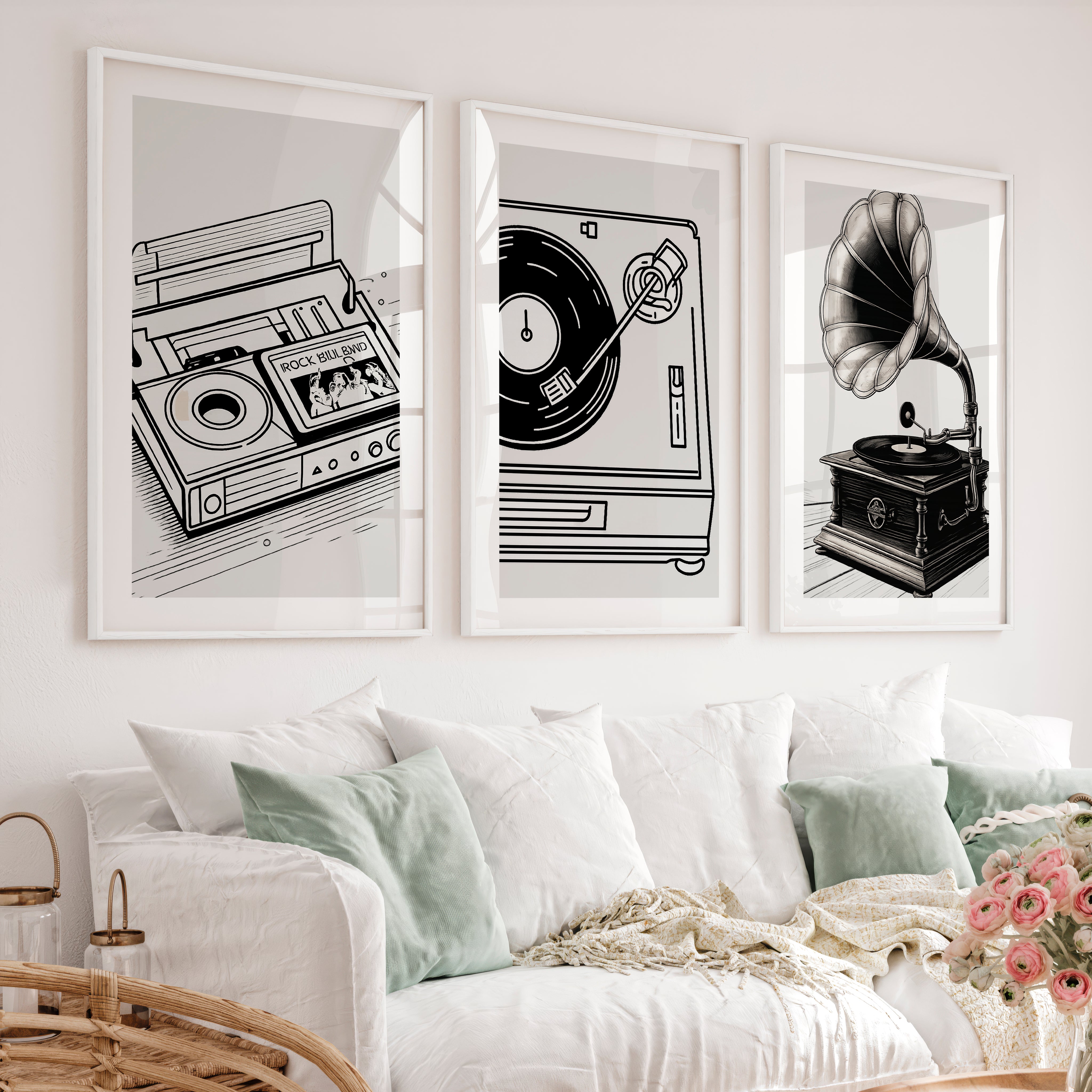 Vinyl Portrait retro wall art decor - White Framed Poster with White Border - Artworksets