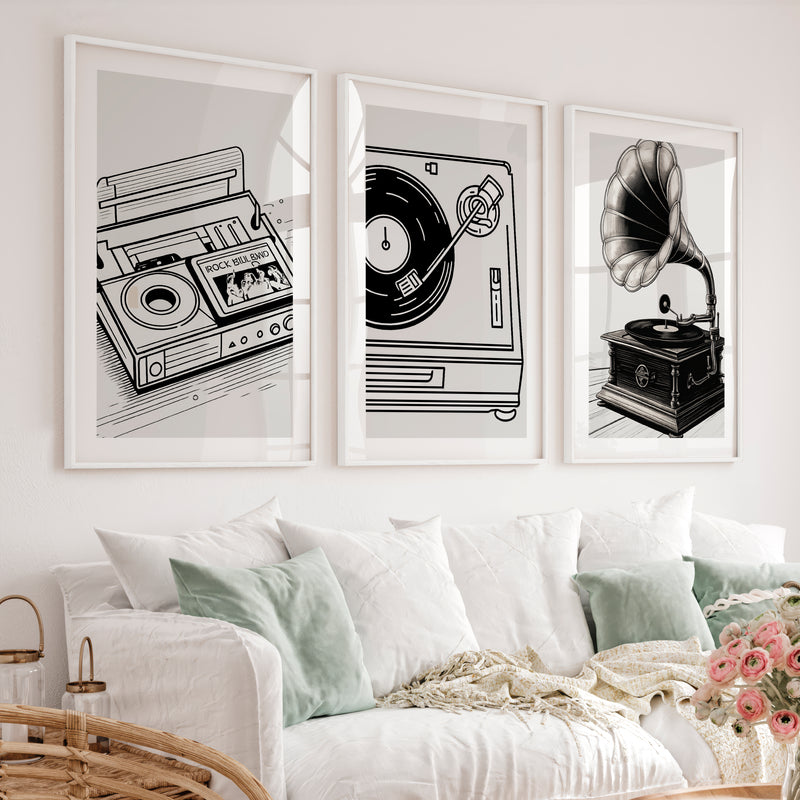 Vinyl Portrait retro wall art decor - White Framed Poster with White Border - Artworksets