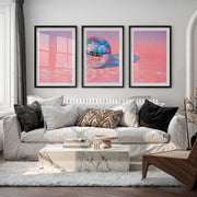 Retro Wall Art with Pastel Disco Ball Reflection - Black Framed Poster with White Border - Artworksets