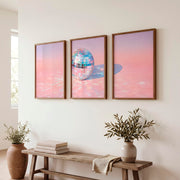 Retro Wall Art with Pastel Disco Ball Reflection - Dark Brown Framed Poster No Border - Artworksets