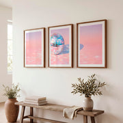 Retro Wall Art with Pastel Disco Ball Reflection - Dark Brown Framed Poster with White Border - Artworksets