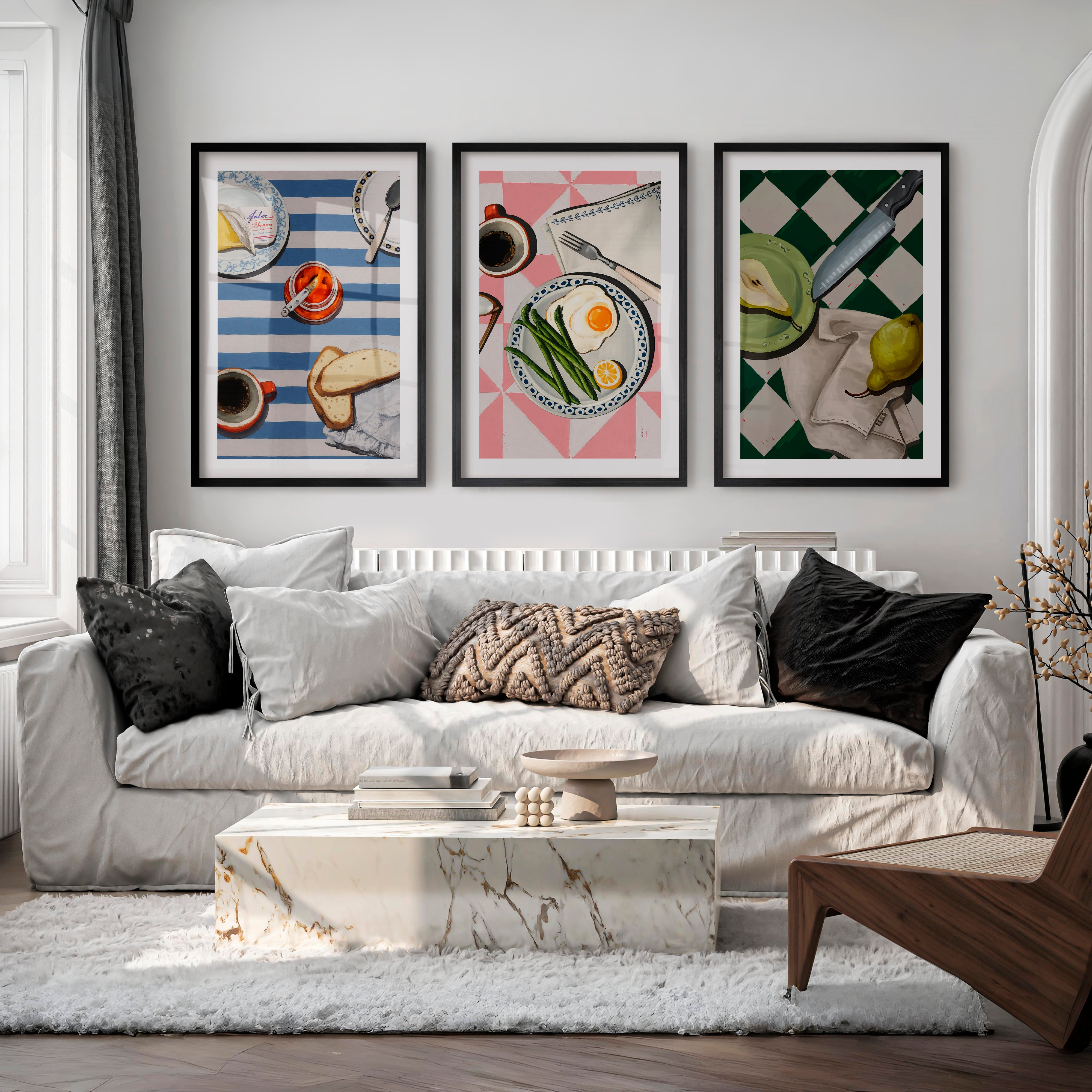Kitchen Table retro wall art ideas with Pear - Black Framed Poster with White Border - Artworksets