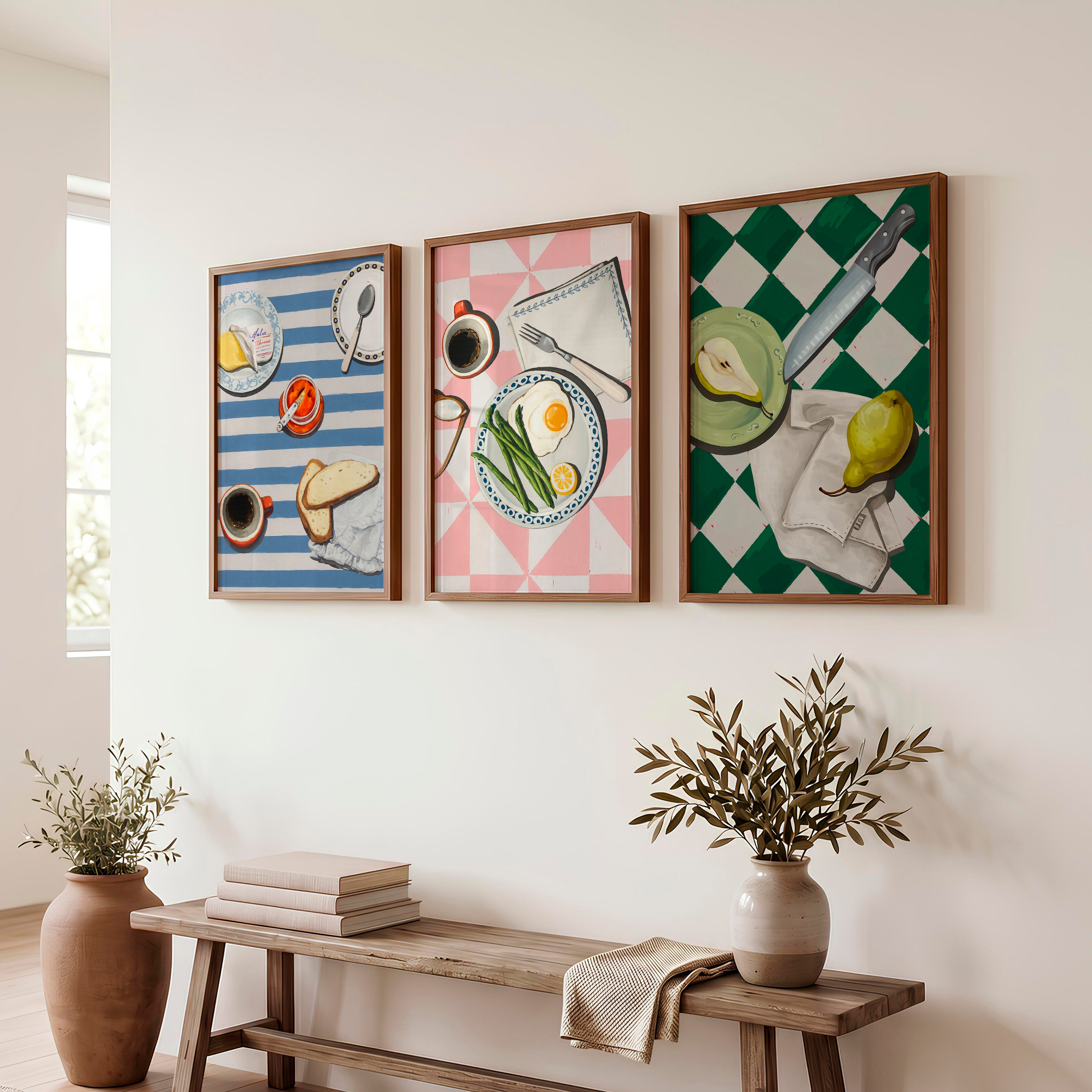 Kitchen Table retro wall art ideas with Pear - Dark Brown Framed Poster No Border - Artworksets