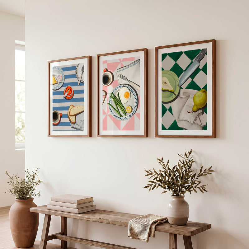 Kitchen Table retro wall art ideas with Pear - Dark Brown Framed Poster with White Border - Artworksets