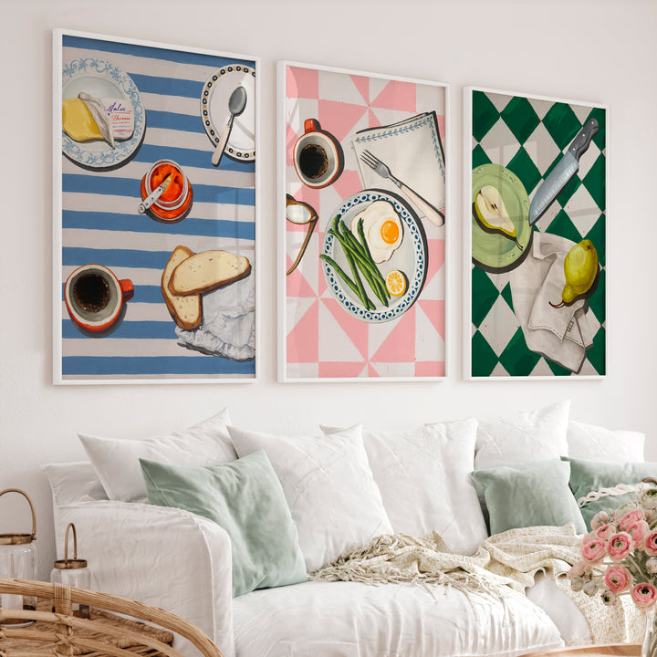 Kitchen Table retro wall art ideas with Pear - White Framed Poster No Border - Artworksets