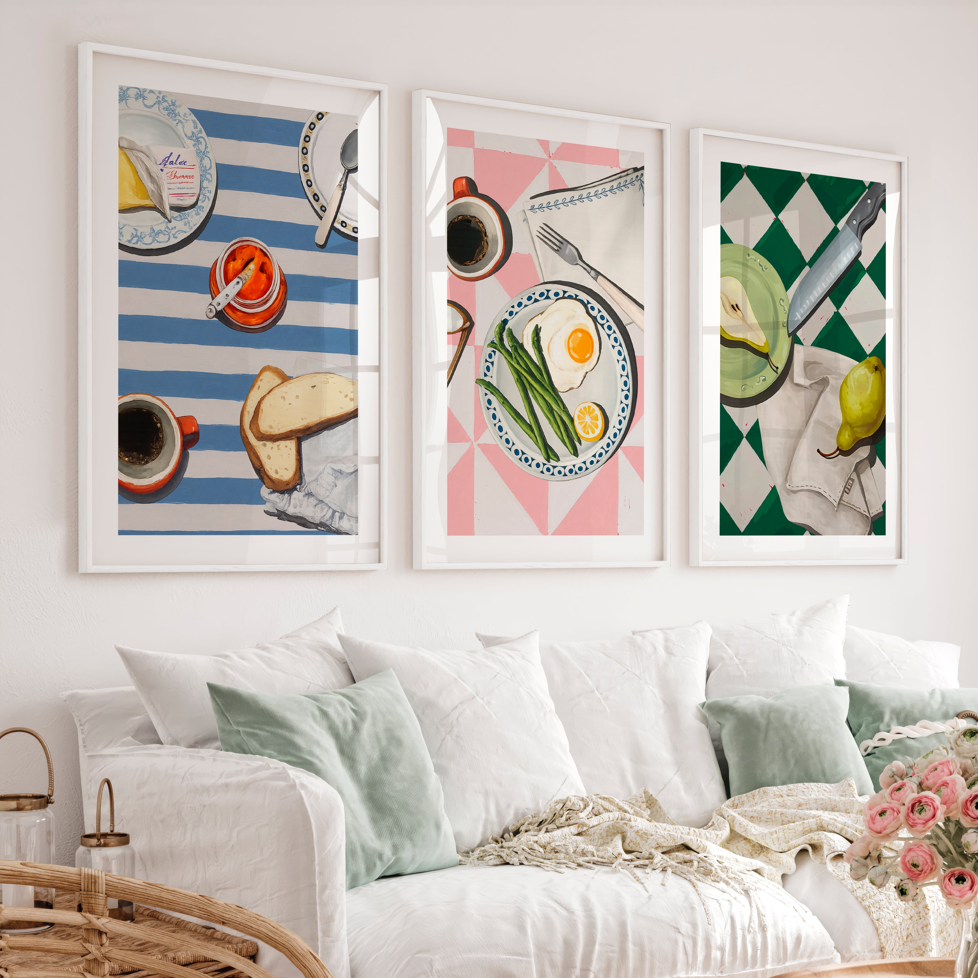 Kitchen Table retro wall art ideas with Pear - White Framed Poster with White Border - Artworksets
