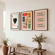 Retro Wall Art Ideas with Lucky Strike Tickets and Matchboxes - Dark Brown Framed Poster with White Border - Artworksets