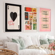 Retro Wall Art Ideas with Lucky Strike Tickets and Matchboxes - White Framed Poster No Border - Artworksets