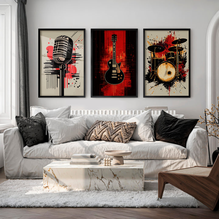 Music Room Retro Wall Art Ideas - Black Framed Poster No Border - Artworksets