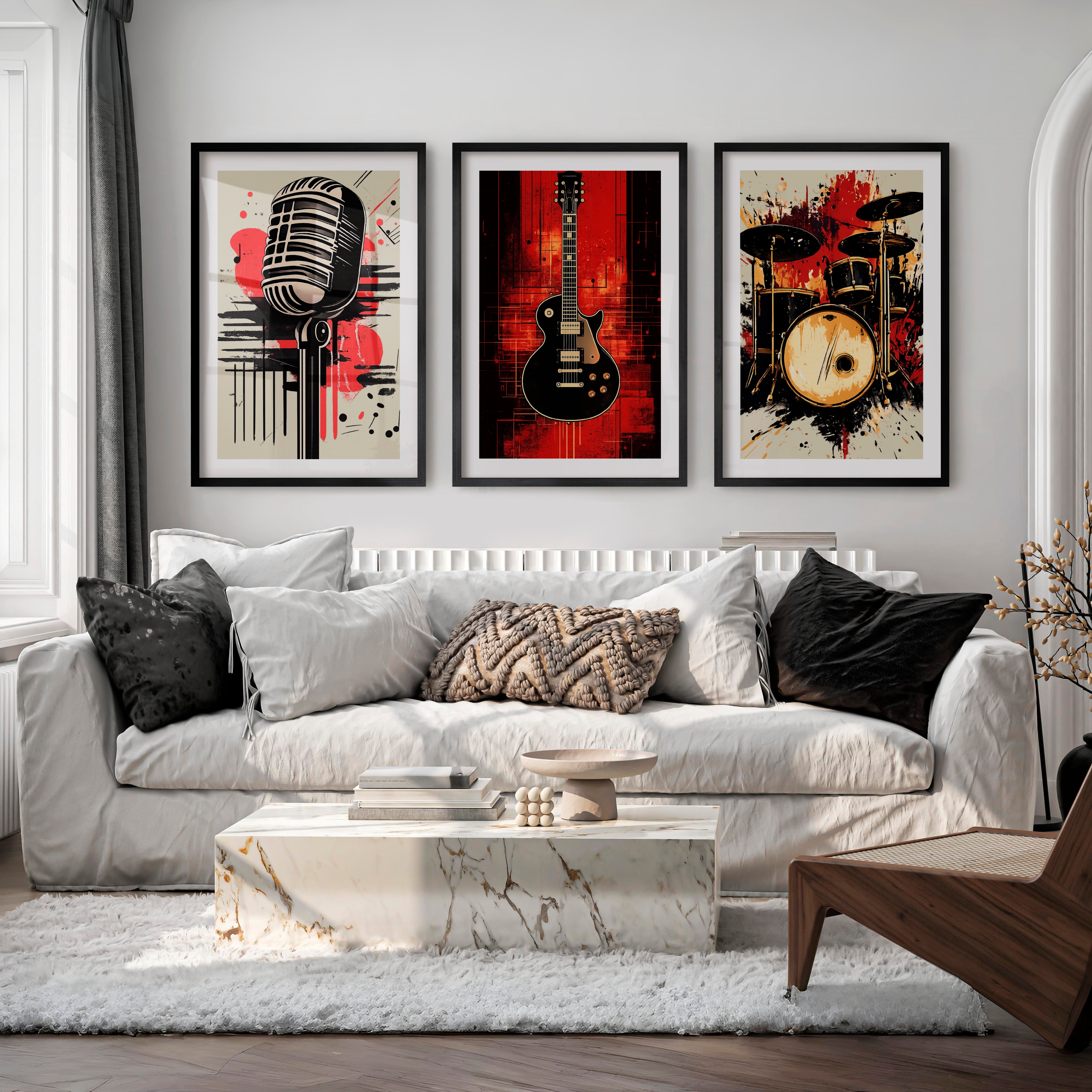 Music Room Retro Wall Art Ideas - Black Framed Poster with White Border - Artworksets