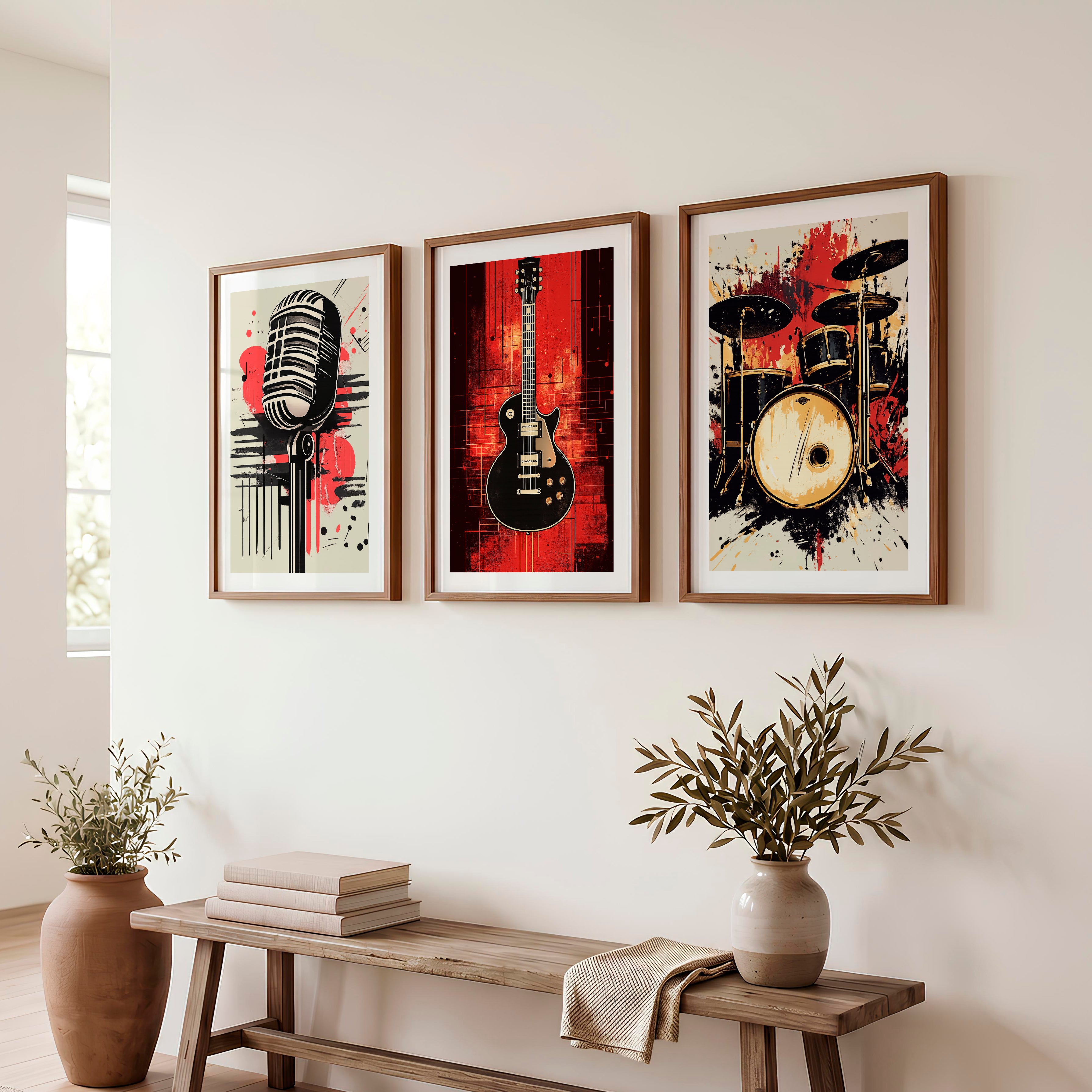 Music Room Retro Wall Art Ideas - Dark Brown Framed Poster with White Border - Artworksets