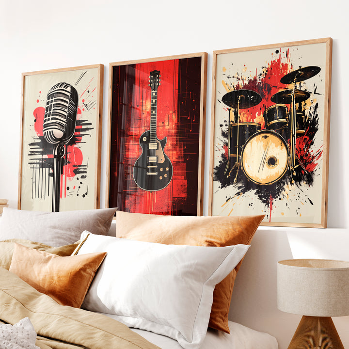 Music Room Retro Wall Art Ideas - Natural Wood Framed Poster No Border - Artworksets