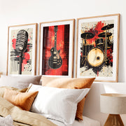 Music Room Retro Wall Art Ideas- Natural Wood Framed Poster with White Border - Artworksets