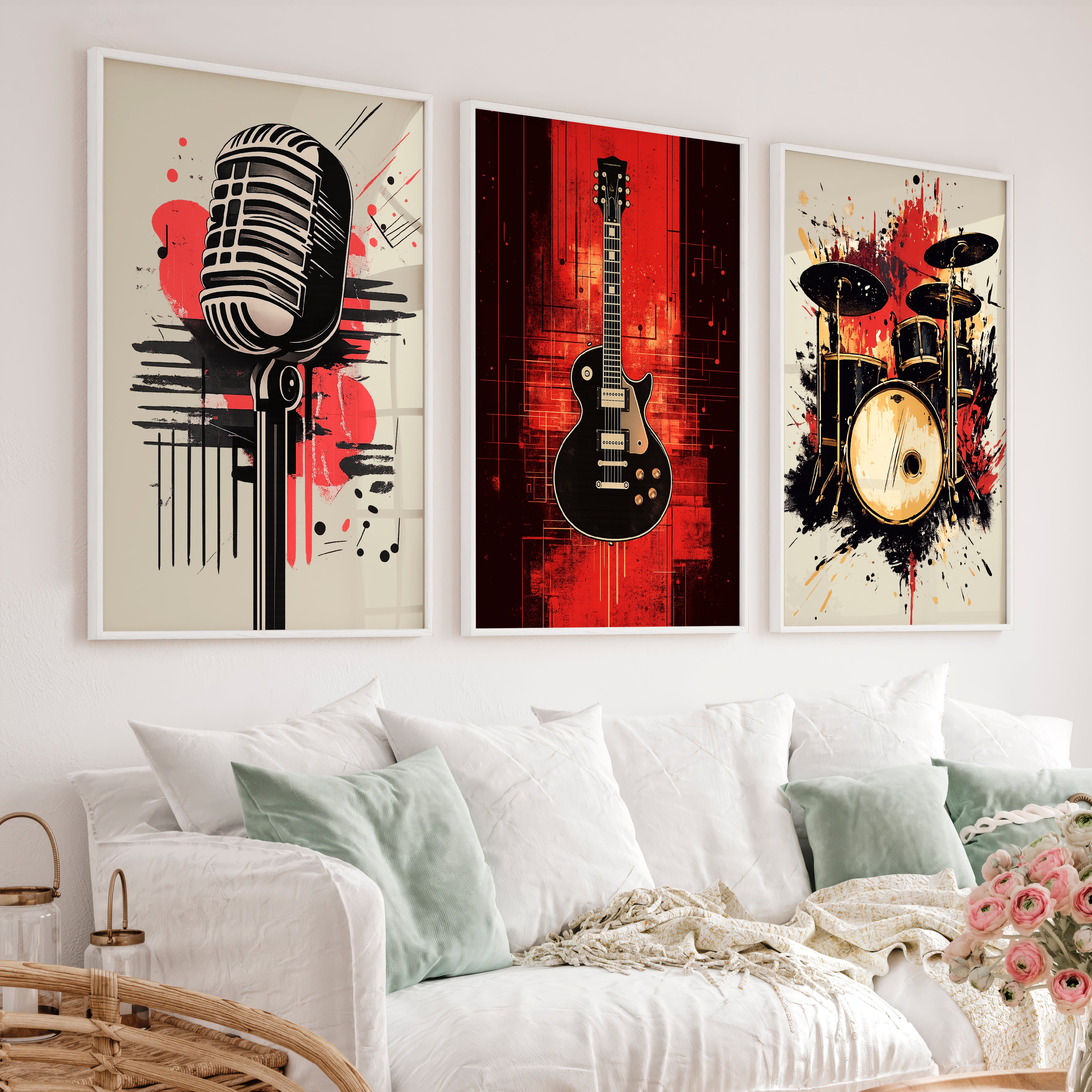 Music Room Retro Wall Art Ideas - White Framed Poster No Border - Artworksets
